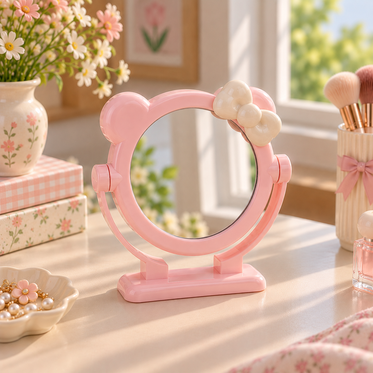 Cute Bear Ear Vanity Mirror with Bow