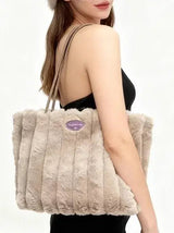Cozy Plush Faux Fur Tote Bag for Women Soft Fluffy Shoulder Handbag SparkelsSparkels
