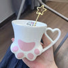 Cute Cat Paw Ceramic Mug with Heart Handle & Star Spoon Kawaii Coffee & Milk Cup Gift SparkelsSparkels