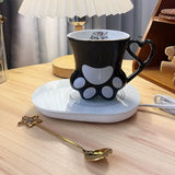 Cute Cat Paw Ceramic Mug with Heart Handle & Star Spoon Kawaii Coffee & Milk Cup Gift SparkelsSparkels