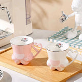 Cute Cat Paw Ceramic Mug with Heart Handle & Star Spoon Kawaii Coffee & Milk Cup Gift SparkelsSparkels