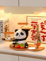 Cute Panda Double Tray Decorative Storage Rack Resin Panda Figurine Organizer for Keys, Snacks, Jewelry & Home Decor