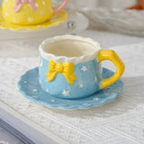 Kawaii Bow Ceramic Cup & Saucer SetCute Pastel Coffee & Tea Mug Star & Moon Design SparkelsSparkels