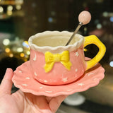 Kawaii Bow Ceramic Cup & Saucer SetCute Pastel Coffee & Tea Mug Star & Moon Design SparkelsSparkels
