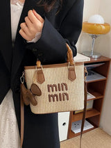 Vintage Woven Bamboo Handle Tote Bag for Women Casual Crossbody Shoulder Handbag with Charm SparkelsSparkels
