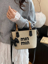 Vintage Woven Bamboo Handle Tote Bag for Women Casual Crossbody Shoulder Handbag with Charm SparkelsSparkels