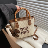 Vintage Woven Bamboo Handle Tote Bag for Women Casual Crossbody Shoulder Handbag with Charm SparkelsSparkels