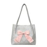 Velvet Bow Tote Shoulder Bag Cute Korean Aesthetic Handbag Soft Girls Shoulder Purse SparkelsSparkels