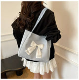 Velvet Bow Tote Shoulder Bag Cute Korean Aesthetic Handbag Soft Girls Shoulder Purse SparkelsSparkels