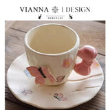 Butterfly Bow Ceramic Tea Cup & Saucer Set Cute Aesthetic Coffee Mug SparkelsSparkels