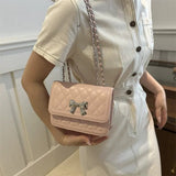 Elegant Quilted Bow Crossbody Bag for Women Chic Shoulder Handbag with Chain Strap SparkelsSparkels