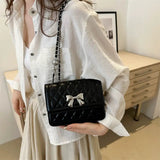 Elegant Quilted Bow Crossbody Bag for Women Chic Shoulder Handbag with Chain Strap SparkelsSparkels
