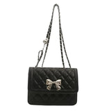 Elegant Quilted Bow Crossbody Bag for Women Chic Shoulder Handbag with Chain Strap SparkelsSparkels