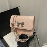 Elegant Quilted Bow Crossbody Bag for Women Chic Shoulder Handbag with Chain Strap SparkelsSparkels