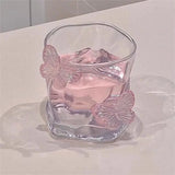 Crystal Butterfly Glass Cup with 3D Butterfly Decor Aesthetic Transparent Drinking Glass SparkelsSparkels