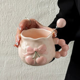 Kawaii Peach Bow Ceramic Mug with Beaded Handle Cute Pastel Coffee & Tea Cup SparkelsSparkels