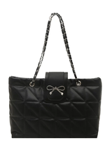 Quilted Bow Chain Shoulder Bag for Women Elegant PU Leather Tote & Crossbody Handbag SparkelsSparkels