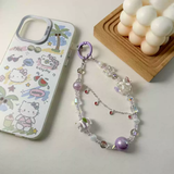 Vintage Crystal Beaded Flower Charm Keychain Aesthetic Pearl & Glass Bead Bag Chain